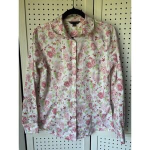 Brooks Brothers Women's 8 Pink Green Floral Button Down Blouse Cotton